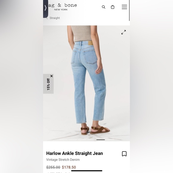 Rag & Bone Harlow Mid-Rise Straight Leg Jeans - Picture 3 of 7